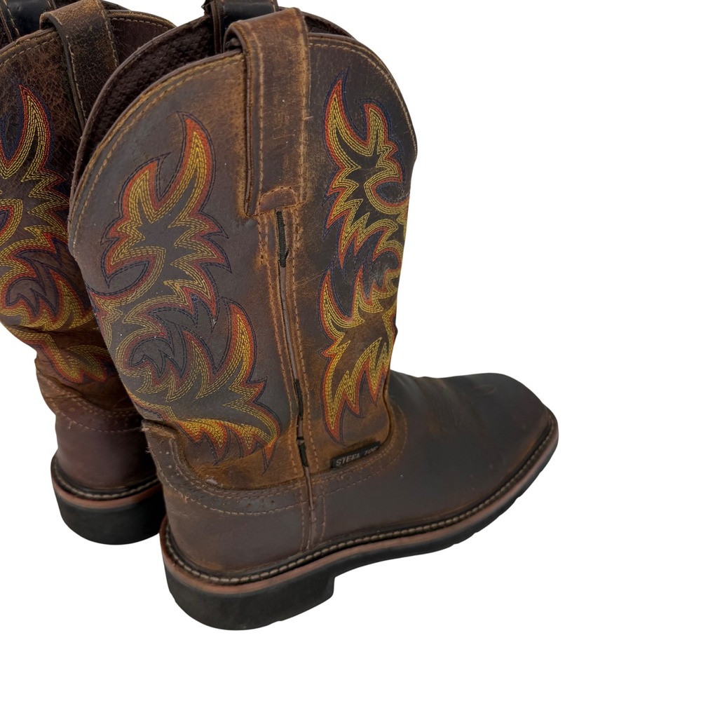 Justin Steel Toe Western Ranch Cowgirl Work Boots Brown Leather Womens 6B - Picture 9 of 13